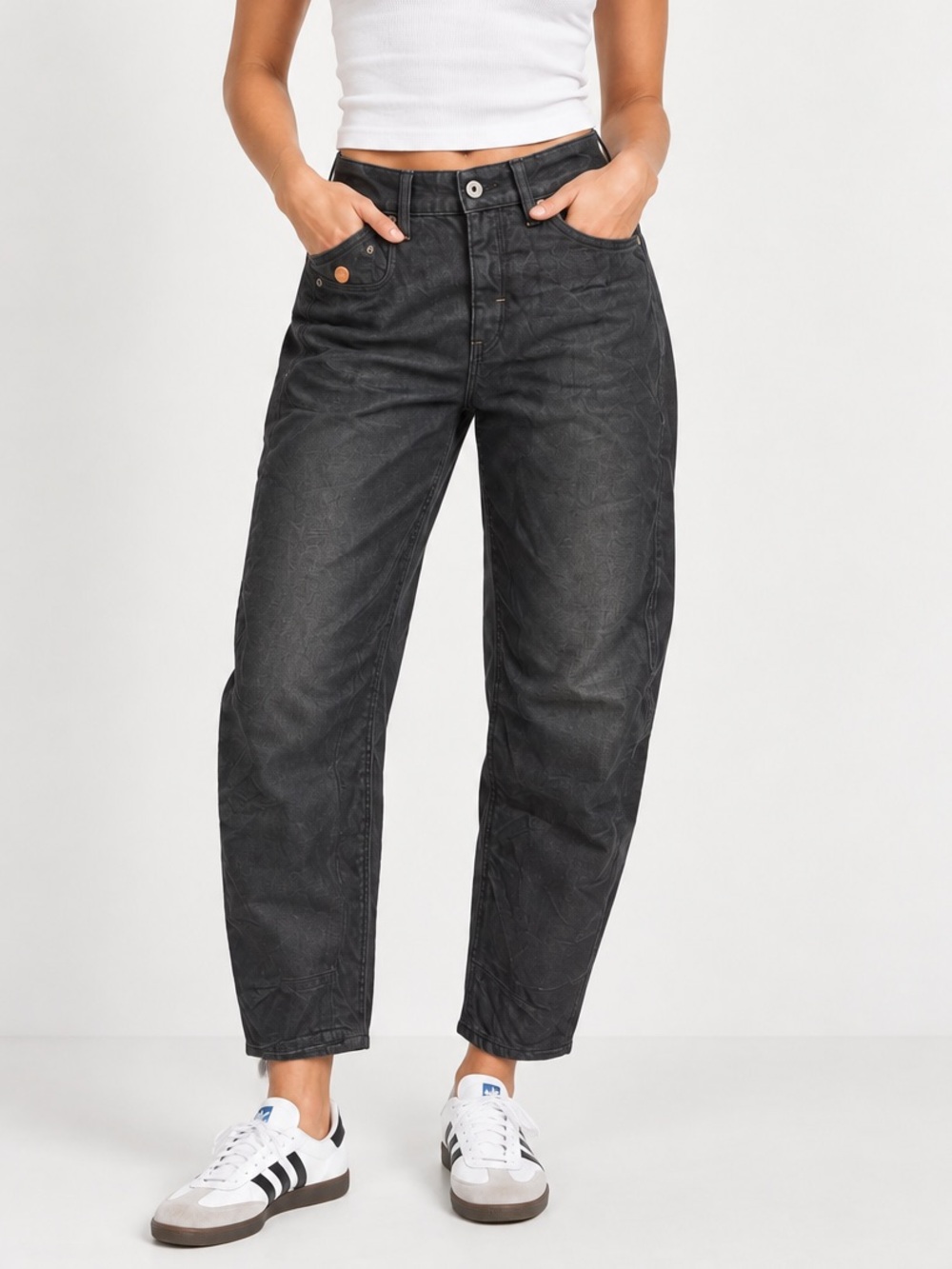 G-Star RAW Women’s Type C 3D Loose Tapered Jeans Black Coated Denim. Size 25